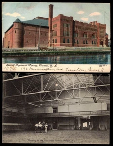 SALE! 2 POSTCARDS, NEW JERSEY ARMORY ~ 1908 ~ Dog riding horse! ~ Excellent Cond - Picture 1 of 2