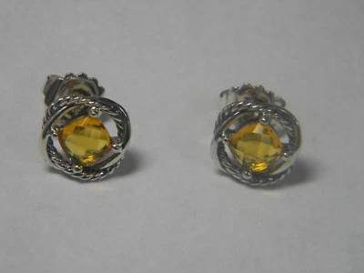 David Yurman Sterling Silver 925 7x7mm Faceted Citrine Infinity Earrings NWOT  - Image 1 of 4