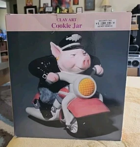 Motorcycle Cookie Jar Clay Art Road Hog Pig on New Sealed Vintage 1996 - Picture 1 of 13