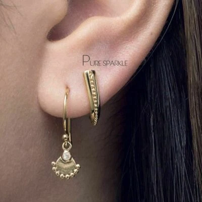 14K Gold 0.10 Ct. Lab-Created Diamond Pendulum Design Hook Earrings Fine Jewelry - Image 1 of 4