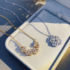 Four Leaf Clover Heart Cubic Zirconia Pendant Necklace Women Wedding Jewelry
