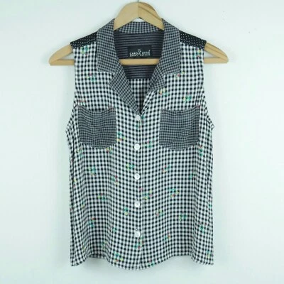 Vintage P 8 Top 90s Gingham Mixed Media Floral Cottagecore Preppy Boho Retro - Image 1 of 4