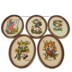 Vtg Crewel Embroidery Stitched Hummel Completed Oval Framed Lot of 5 - Picture 1 of 13