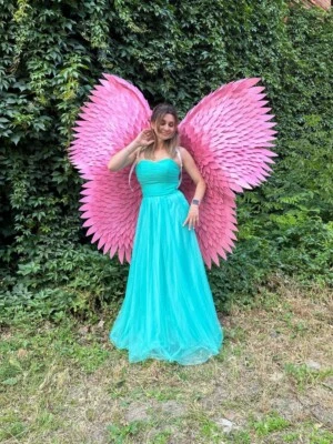 Sexy Disfraz de Ángel Rosa Alas Brillo Juegos con disfraces Halloween Mujer Fiesta Vestido Foto 1 de 4