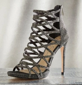 Jessica Simpson Razella2 Women's Size 10M Pewter Bling Fabric Caged Zip Sandal  - Bild 1 von 12