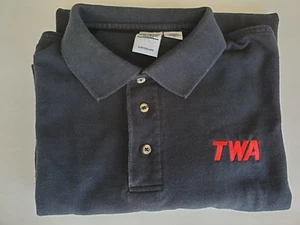 Vintage crew worn TWA Polo Shirt Short Sleeve Size XL Black, Embroidered Logo - Picture 1 of 9