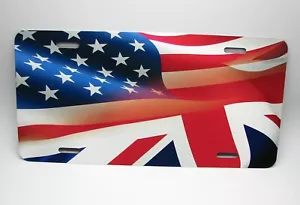 BRITISH AMERICAN WAVING FLAG UNION JACK ENGLISH METAL CAR NOVELTY LICENSE PLATE - Picture 1 of 10