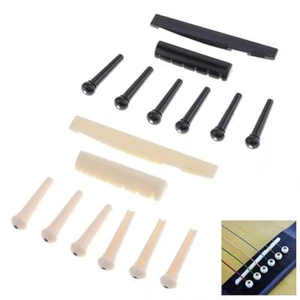 8x Bridge Pins & Bridge Nut Sella Set per Chitarra Acustica Folk ABS Materiale US - Foto 1 di 12