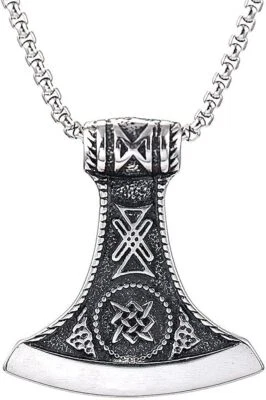 Herren Edelstahl Wikinger Kolovrat Sonne Rad Dreifaltigkeit Knoten Axt Anhänger Halskette - Bild 1 von 4
