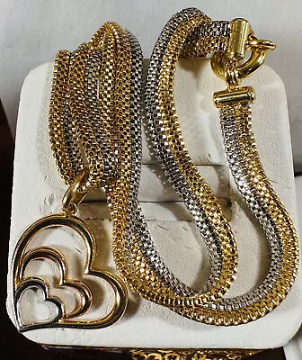 18K 750 Real Fine Dubai Gold Snake Tri Color Heart Necklace 17” Long 6mm 18.2g - Image 1 of 4