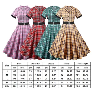 Retro 50s Women A-line Plaids&Checks Rockabilly Evening Party Skater Swing Dress - Picture 1 of 36
