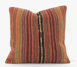 Copricuscino decorativo turco rosso arancione Kilim 20x20 marrone cuscino lancio kilim - Foto 1 di 9