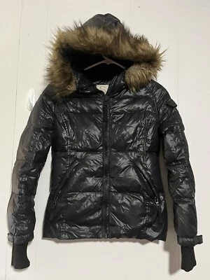 S13 New York Girls Size 12 Black Down Jacket Faux Fur Hood Puffer Coat - Image 1 of 4