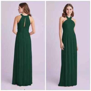 David's Bridal Long Chiffon Crisscross High-Neck Mesh Green Juniper Dress Sz 8 - Picture 1 of 1