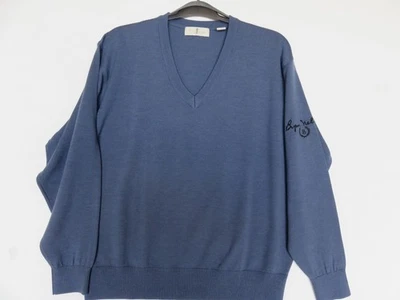 Harry Vardon  Men's Wool  V-Neck Sweater  Blue • Large LOGO on Sleeve - Image 1 of 4