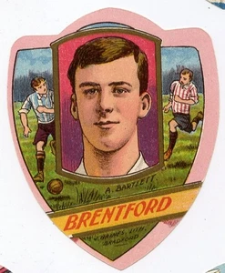 J. Baines Football shield card, Brentford, Albert Burdon Bartlett c1909 (Gd5468) - Picture 1 of 4