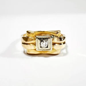 Vintage 18k Gold and diamond tank ring (circa 1940) - Picture 1 of 10