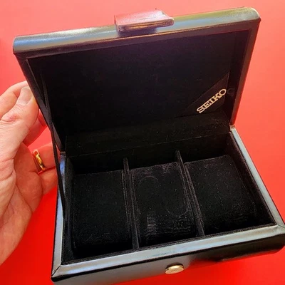 Seiko Three Watch Display Box Storage Retro Rarely Seen Black - Image 1 of 4