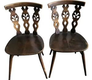 Vintage Ercol Fleur De Lys Elm Dining Chair Pair - Picture 1 of 16