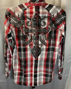 Roar Damen Western Cowgirl Medium rot schwarz Kreuz bestickt Langarm Shirt - Bild 1 von 10
