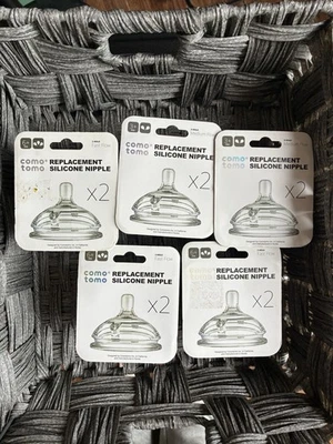 NEW 5x Box Como Tomo Baby Bottle Replacement Silicone Nipple x2 BPA Free 6 mo+ - Image 1 of 4