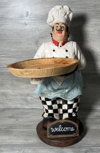 Vtg Italian Chef Statue Home Decor 18" Tall W/ Tray Spoon & Welcome Sign Resin - Picture 1 of 14