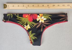Vintage Tropical Floral Tanga Bikinihose Schwarz Mehrfarbig Small - Bild 1 von 2