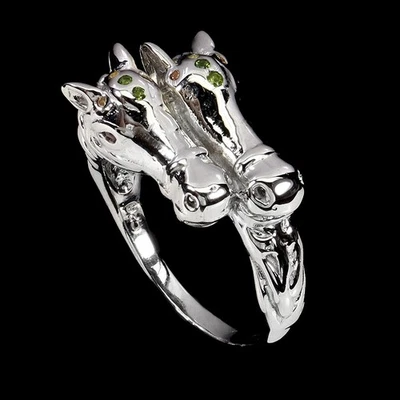 925 Sterling Silver Ring Round Chrome Diopside Sapphire Gemstone Jewelry Size 9 - Image 1 of 4