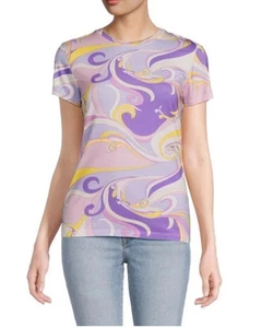 T-shirt astratta L’Agence Ressi donna M viola orchidea made in USA elasticizzata NUOVA - Foto 1 di 9