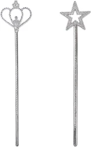 2 Pack Silver Star Wands, Crown Princess Fairy Wands,Magical Sticks... - Picture 1 of 5