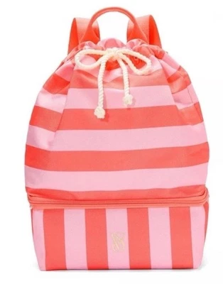 Victoria's Secret розовый и коралл полоски окончательный пляж сумка рюкзак кулер новый с Ярлыками - Изображение 1 из 4