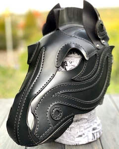 Pferdeledermaske, Lederponyhaube, Handarbeit Pony Spielmaske - Bild 1 von 12