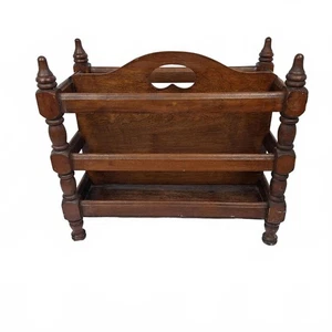 Vintage Wooden Magazine Newspaper Stand Rack Holder Organizer Solid Wood Brown - Picture 1 of 8