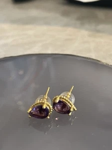 Gorgeous Amethyst Stud Earrings Gold Plated On Sterling Silver 925 - Picture 1 of 5