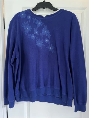 Пуловер флисовый Alfred Dunner велюровый синий с цветочной вышивкой размер XL - Изображение 1 из 4