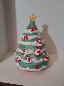 Home For The Holidays Garland Tree Candy Cane Ceramic Cookie Jar with Box - Picture 1 of 9