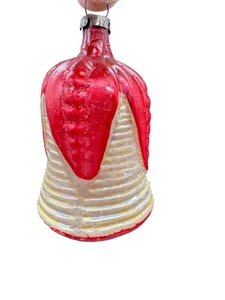 Campana vintage de vidrio soplado en relieve adorno de Navidad rojo y plateado vacaciones - Imagen 1 de 4