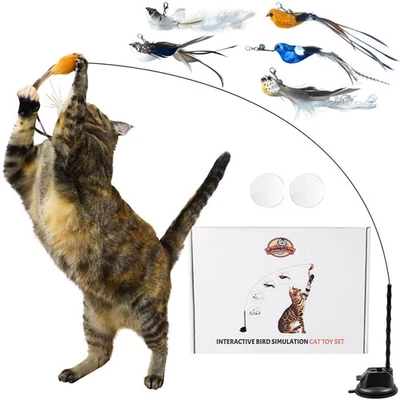 Whiskertons Interactive Bird Cat Toy Set, Suction Base, 5 Replacements - Image 1 of 4
