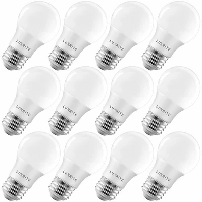 Luxrite A15 LED Light Bulb 40W Equivalent Dimmable 2700K 600lm E26 Base 12-Pack - Image 1 of 4