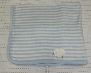 Carters Just One You Blue White Striped Lamb Sheep Plush Baby Blanket No tag - Picture 1 of 5