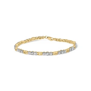 10k Yellow Gold 1.00 Cttw Diamond 3 Stone Link Bracelet - Picture 1 of 6