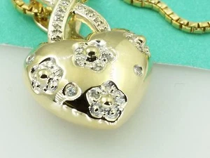 14 Karat Yellow Gold Heart w/ Diamond Pendant Necklace - Picture 1 of 9