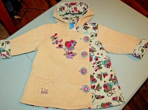 VINTAGE BLU 18M GIRLS JACKET TAN PAISLEY FLORAL COTTON CORDUROY EMBROIDERY HOOD - Picture 1 of 12