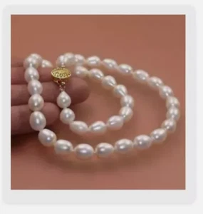 Nuevo collar de perlas cultivadas Akoya blanco natural genuino de 7-8 mm para mujer - Imagen 1 de 5