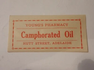 YOUNGS PHARMACY CAMPHORATED OIL HUTT St ADELAIDE SOUTH AUSTRALIA ORIGINAL c1930s - Picture 1 of 2