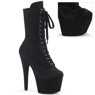 7" Black Velvet Platform Heels Drag Queen Pageant RuPaul Crossdresser Boots - Image 1 of 2