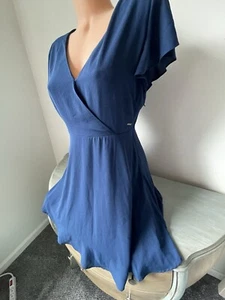 Pepe Jeans PATRIZIA Dress Crepe A-Line Surplice V Neck Faux Wrap Italy Blue - Picture 1 of 11