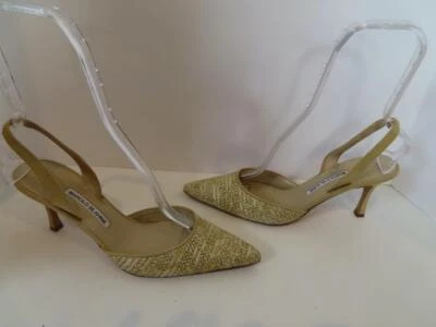 Manolo Blahnik Amarillo Rafia Carolyne 80 Correas/Zapatos Talla 40.5/US 10.5 Foto 1 de 4