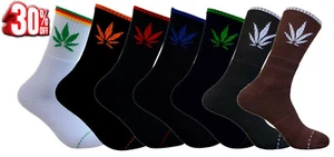 Marijuana Leaf Stripe Trim Athletic Sports Cushioned Unisex Cushion Dress Socks - Picture 1 of 9