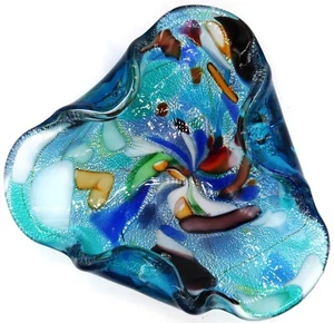 Vtg Murano Tutti Frutti Style Blue Base Silver Ash Tray Candy Bowl Trinket Dish - Picture 1 of 23